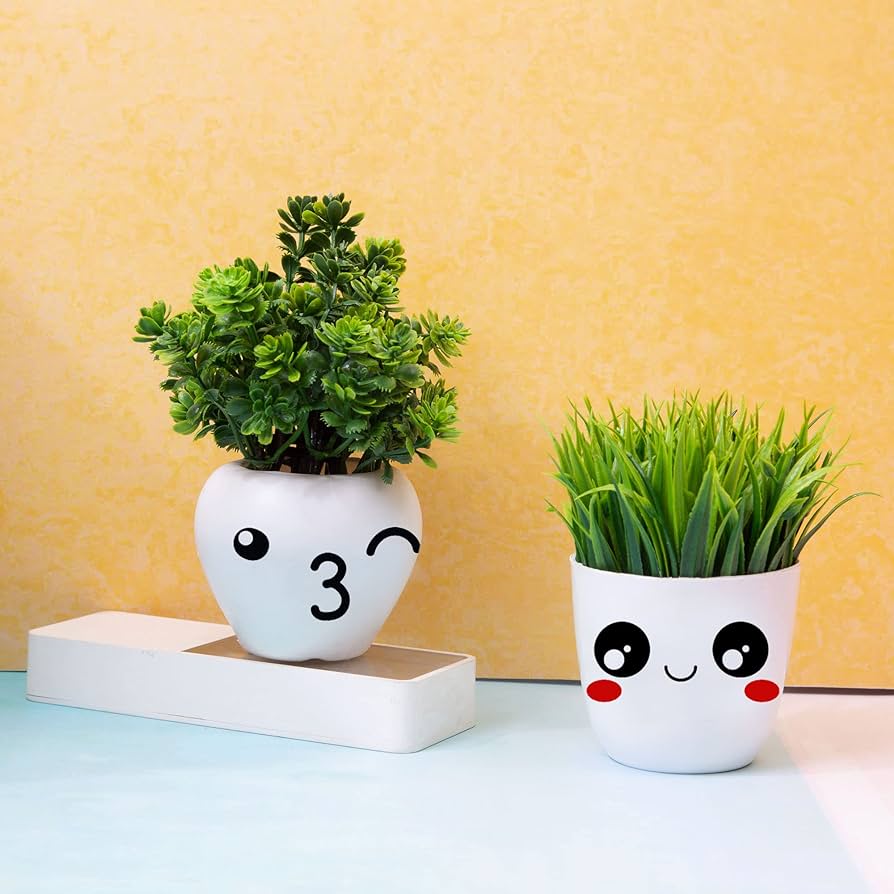 Buy kawai homes artificial plant with cute face pots emoji set of comb onle at low prices dia