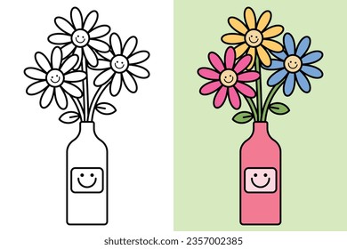Flowers inside vase coloring page kids stock vector royalty free