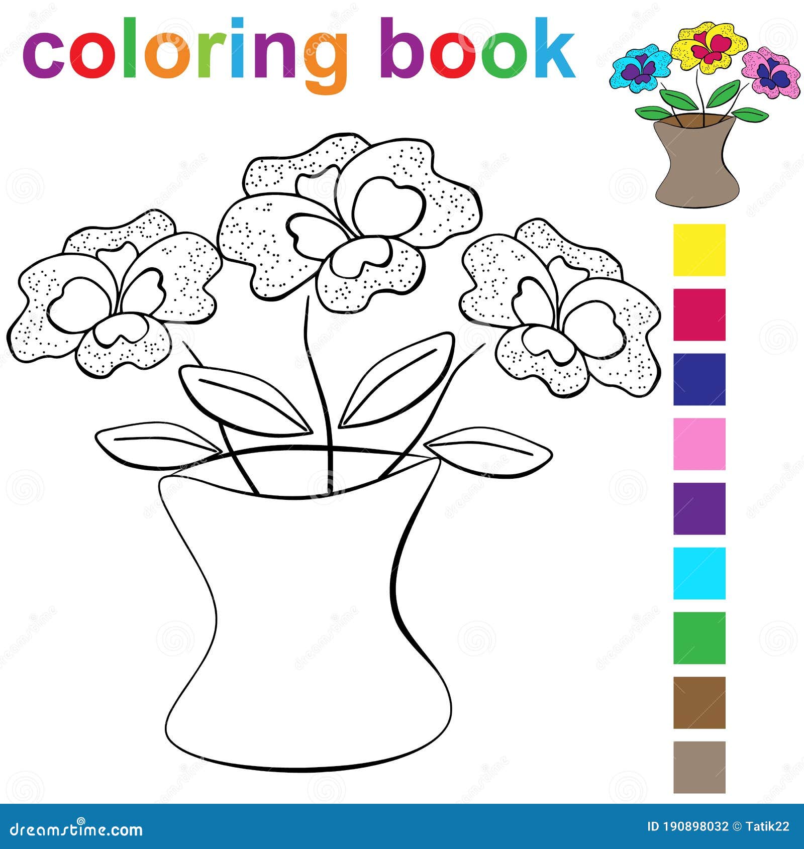 Coloring book page template with a vase of flowers for kids stock vector