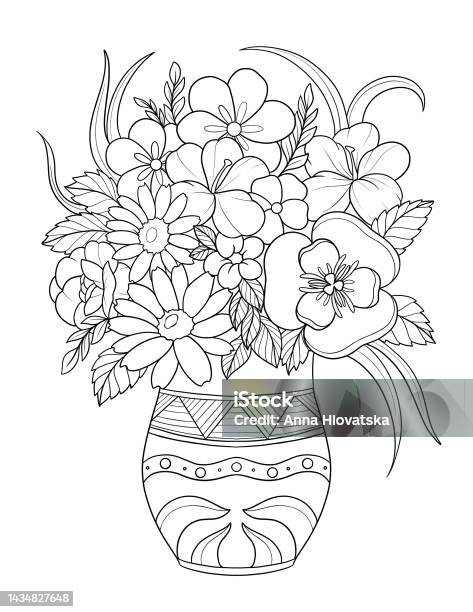 Flowers vase coloring book stock illustration