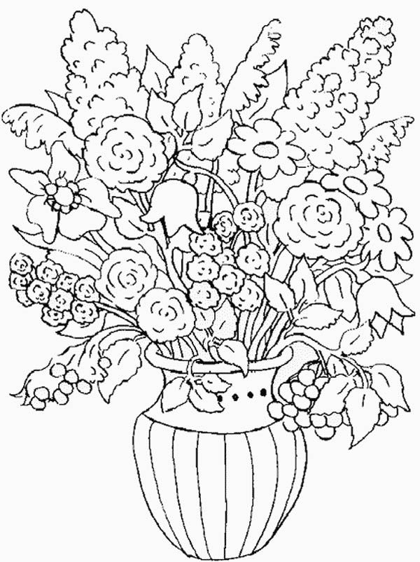 Coloring pictures of flowers in a vase