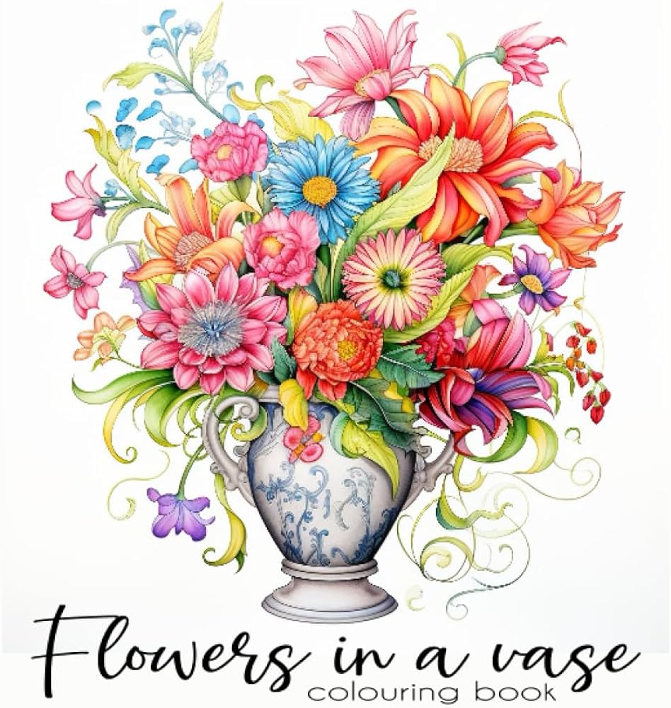 Flowers in a vase colouring book for adults and teens coloring pages single sided x inches hela helmuta books