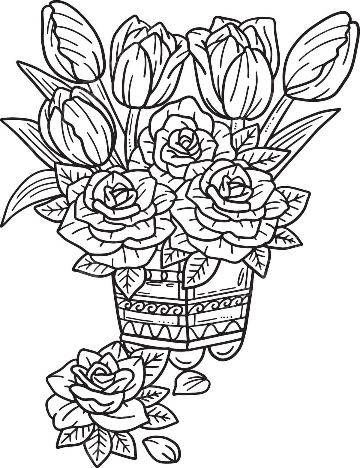 Adult coloring page of isolated vase with flowers vector illustration coloring color png and vector with transparent background for free download