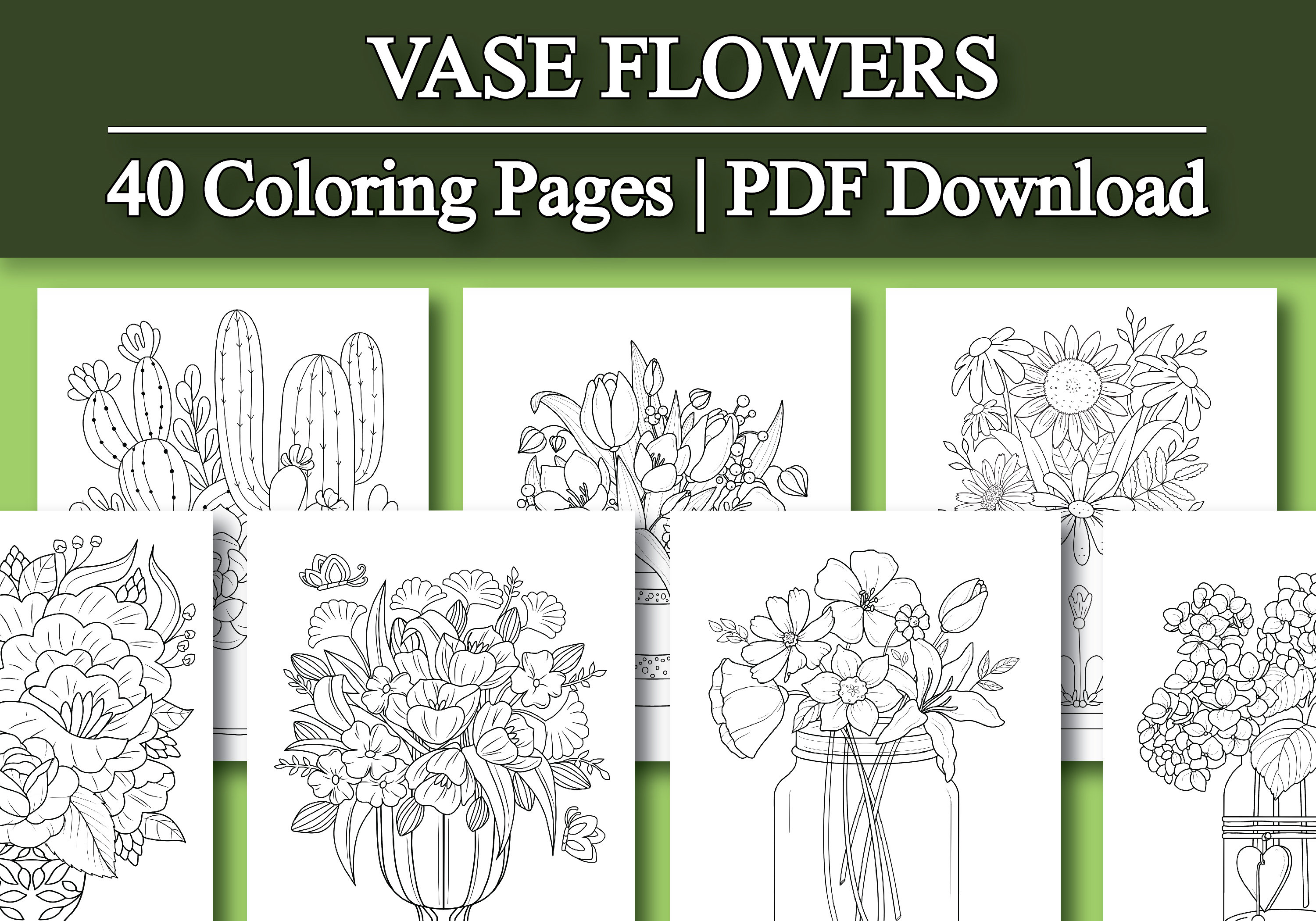 Adult coloring book vase flowers coloring pages flowers printable coloring pages printable pdf download