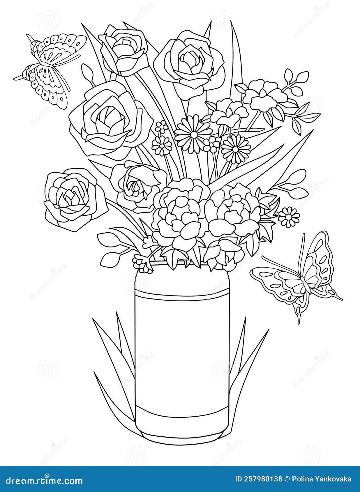 Flowers vase coloring page for adult stock illustration