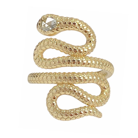 Anillo de serpiente serpiente de derivaciãn de oro sãlido de k con cabeza de diamante de
