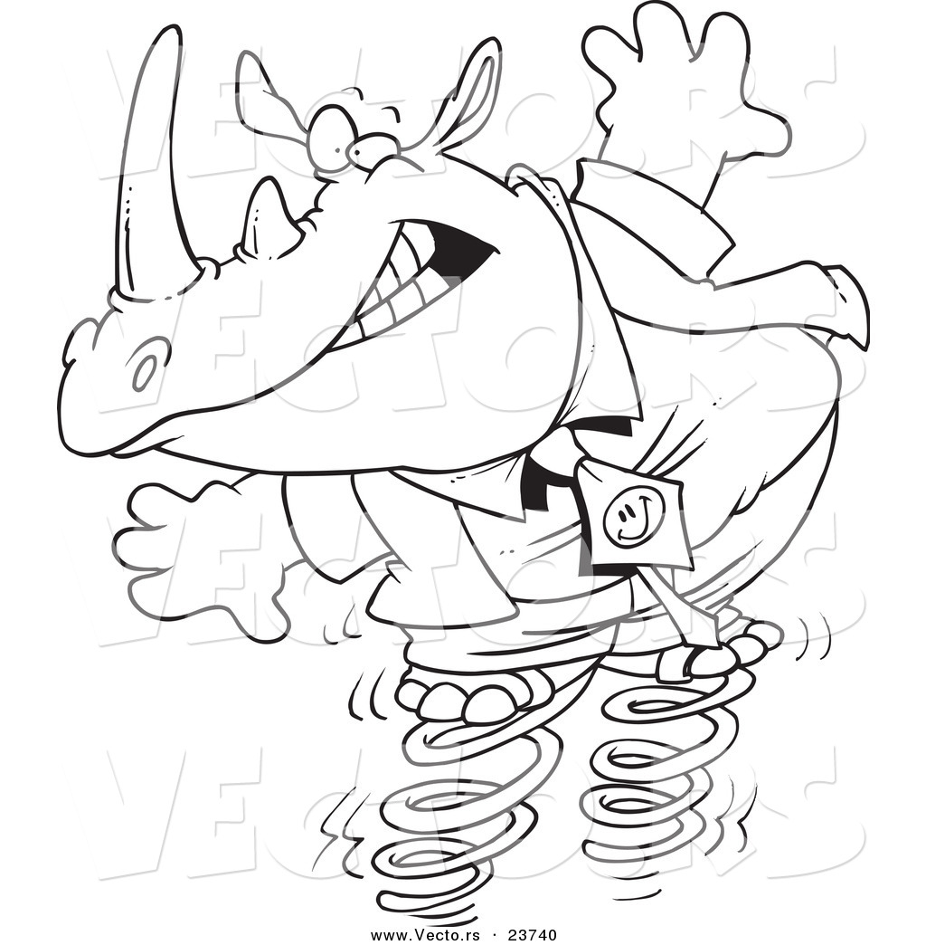 R of a cartoon rhino jumping on springs