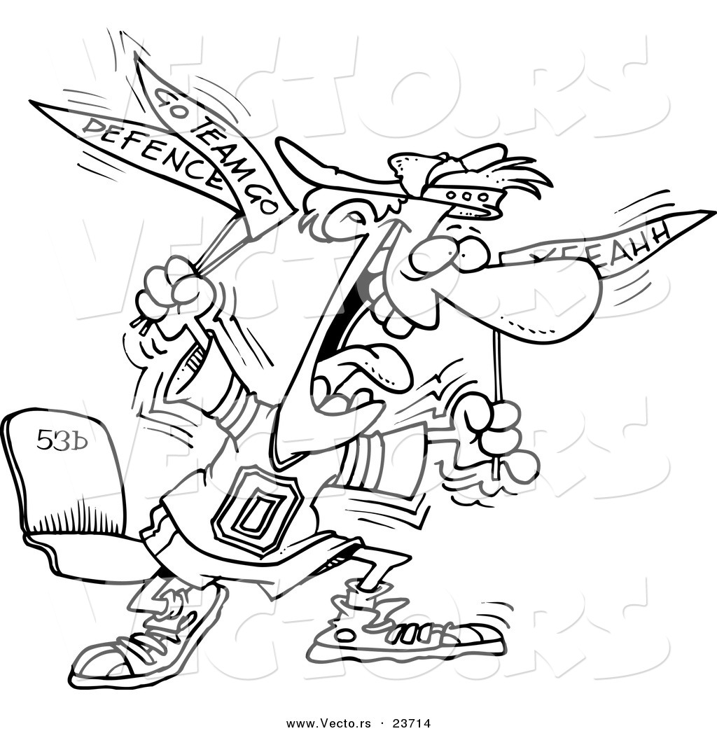R of a cartoon crazy sports fan
