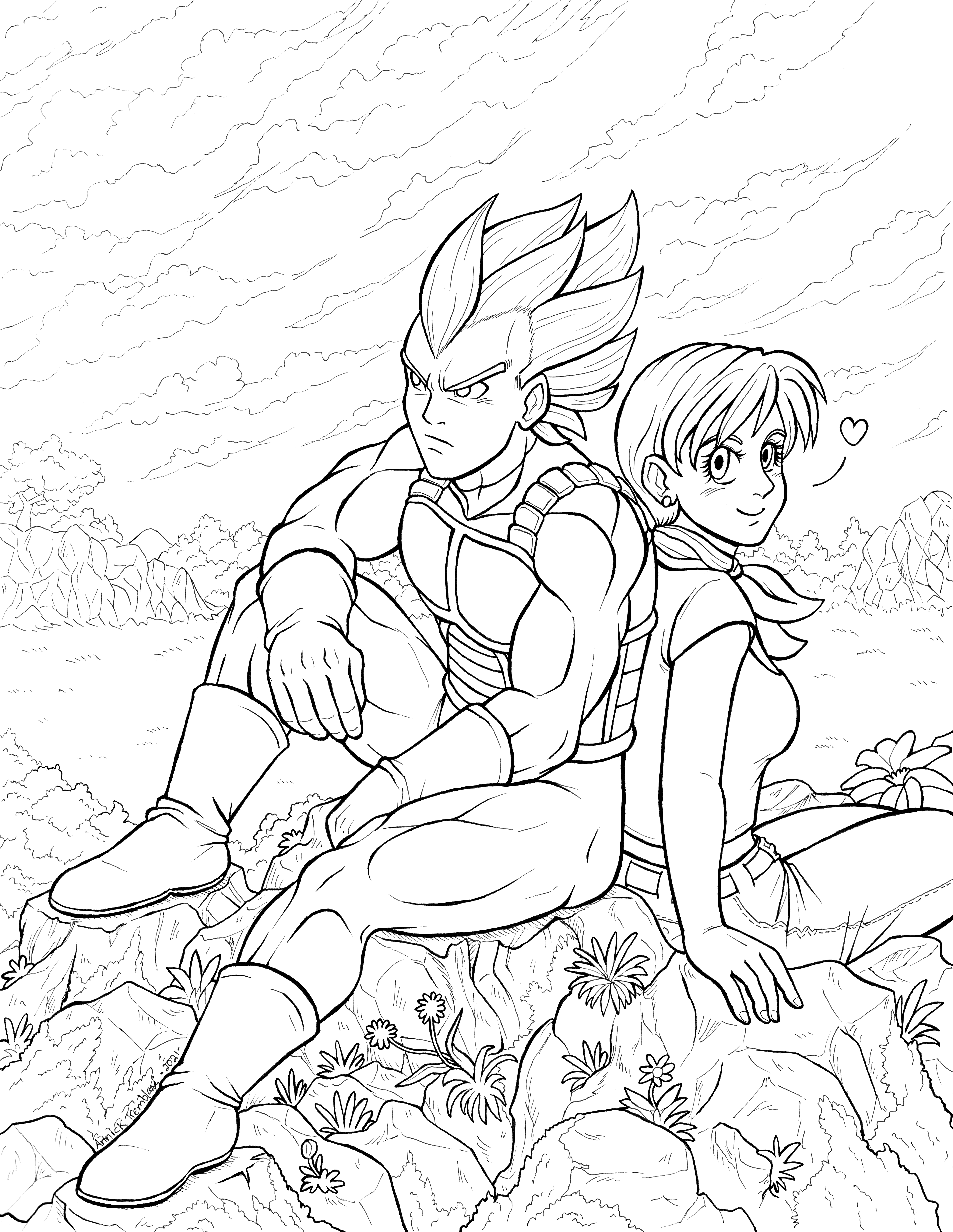 I drew a scenery with vegeta and bulma in my own style rdbz