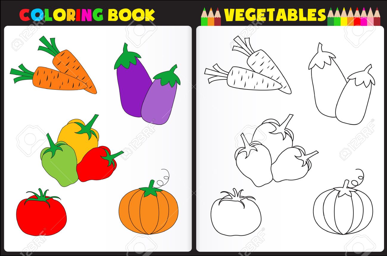 Nature coloring book page for preschool children with colorful vegetables and sketches to color royalty free svg cliparts vectors and stock illustration image