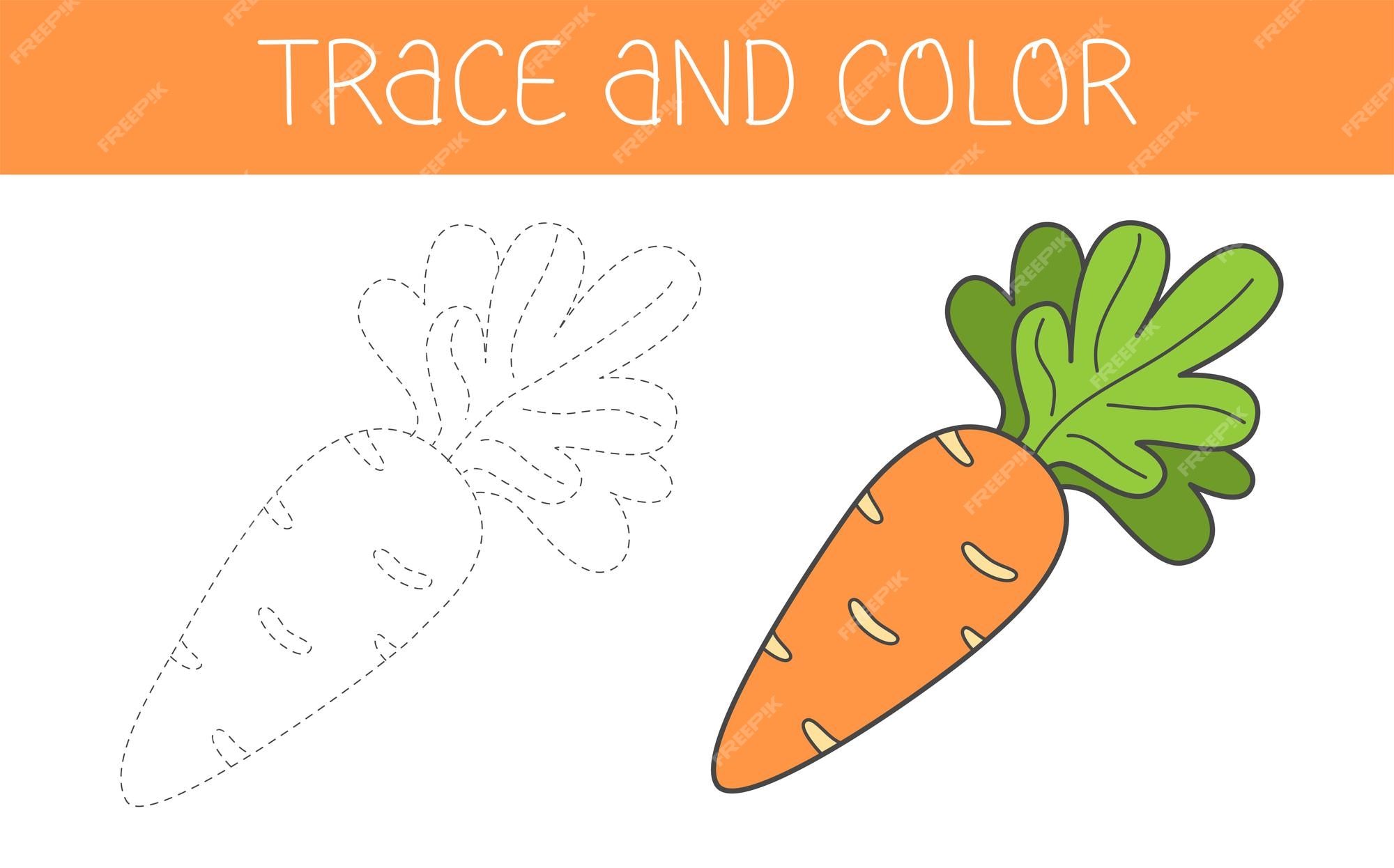 Premium vector trace and colour coloring book with carrot for kids coloring page with a vegetable cartoon carrot