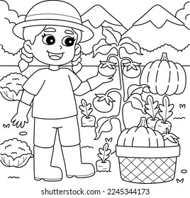 Girl planting vegetables coloring page kids stock vector royalty free