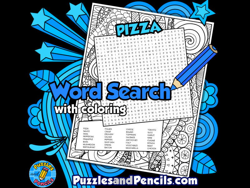 Pizza word search puzzle activity with colouring world pizza day wordsearch teaching resources
