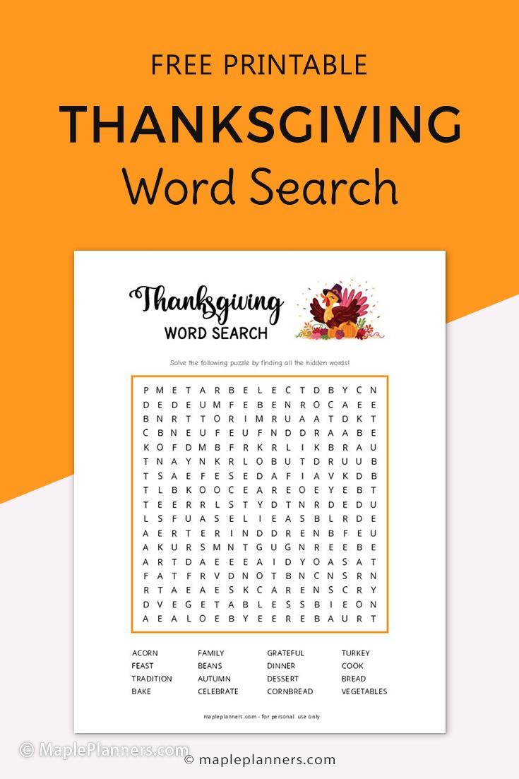 Free printable thanksgiving word search