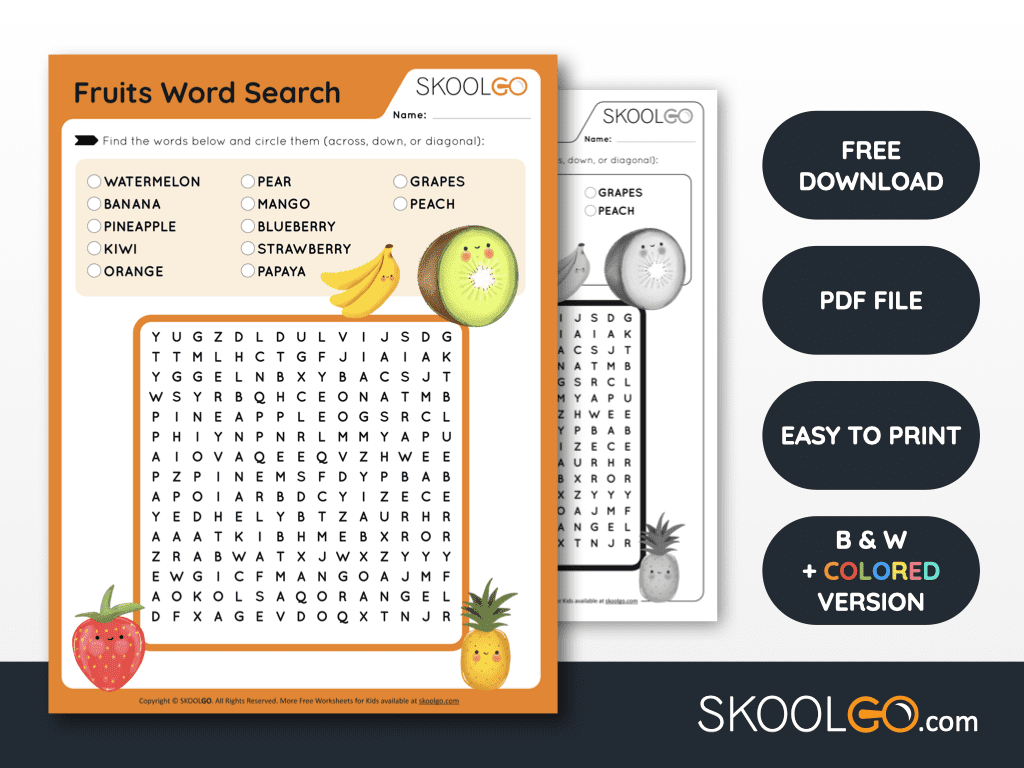Fruits word search