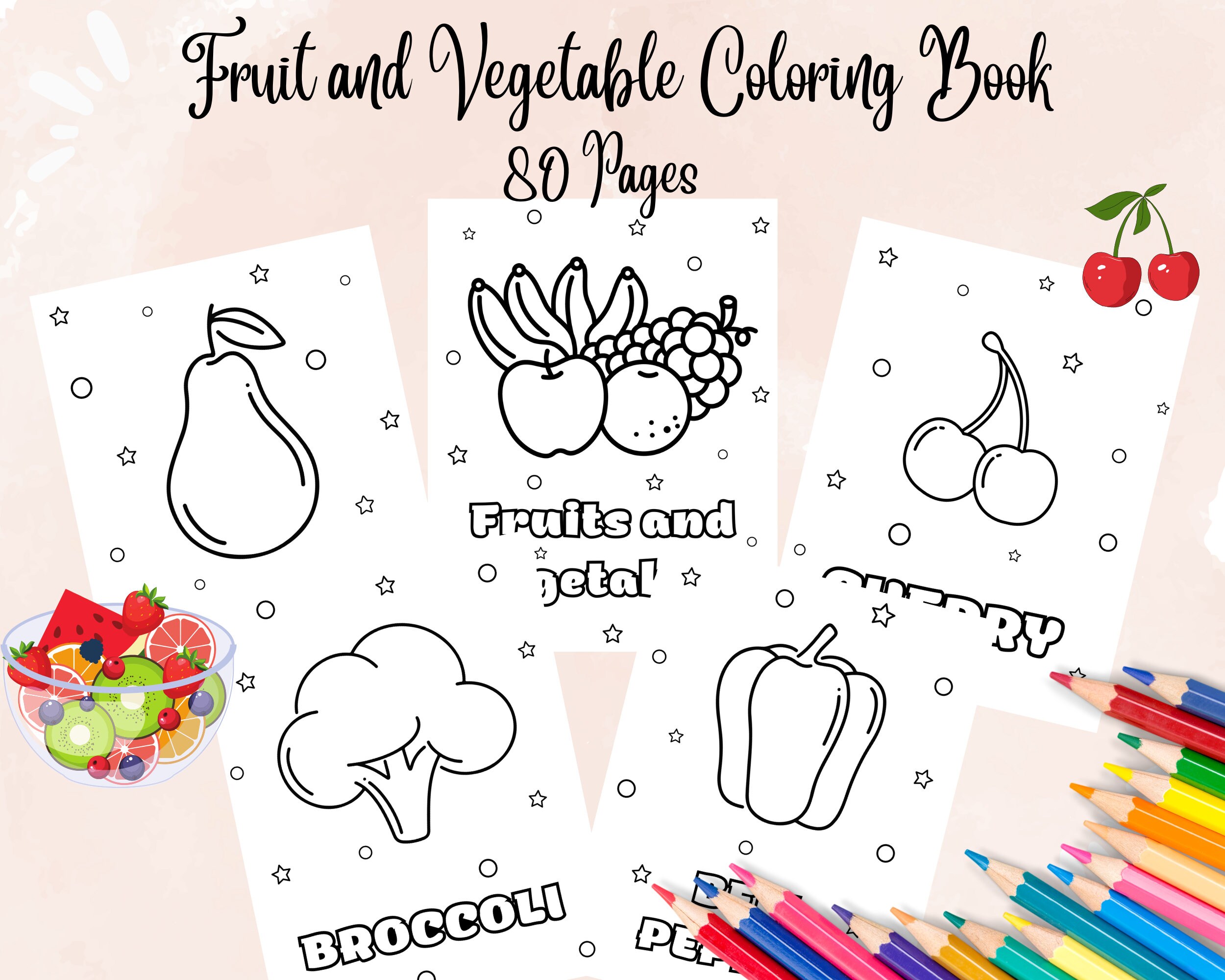 Fruits and vegetables coloring book coloring sheets kids activity instant download printable pdf