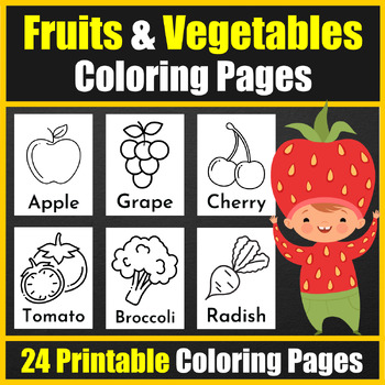 Fruits vegetables flash cards coloring pages bundle