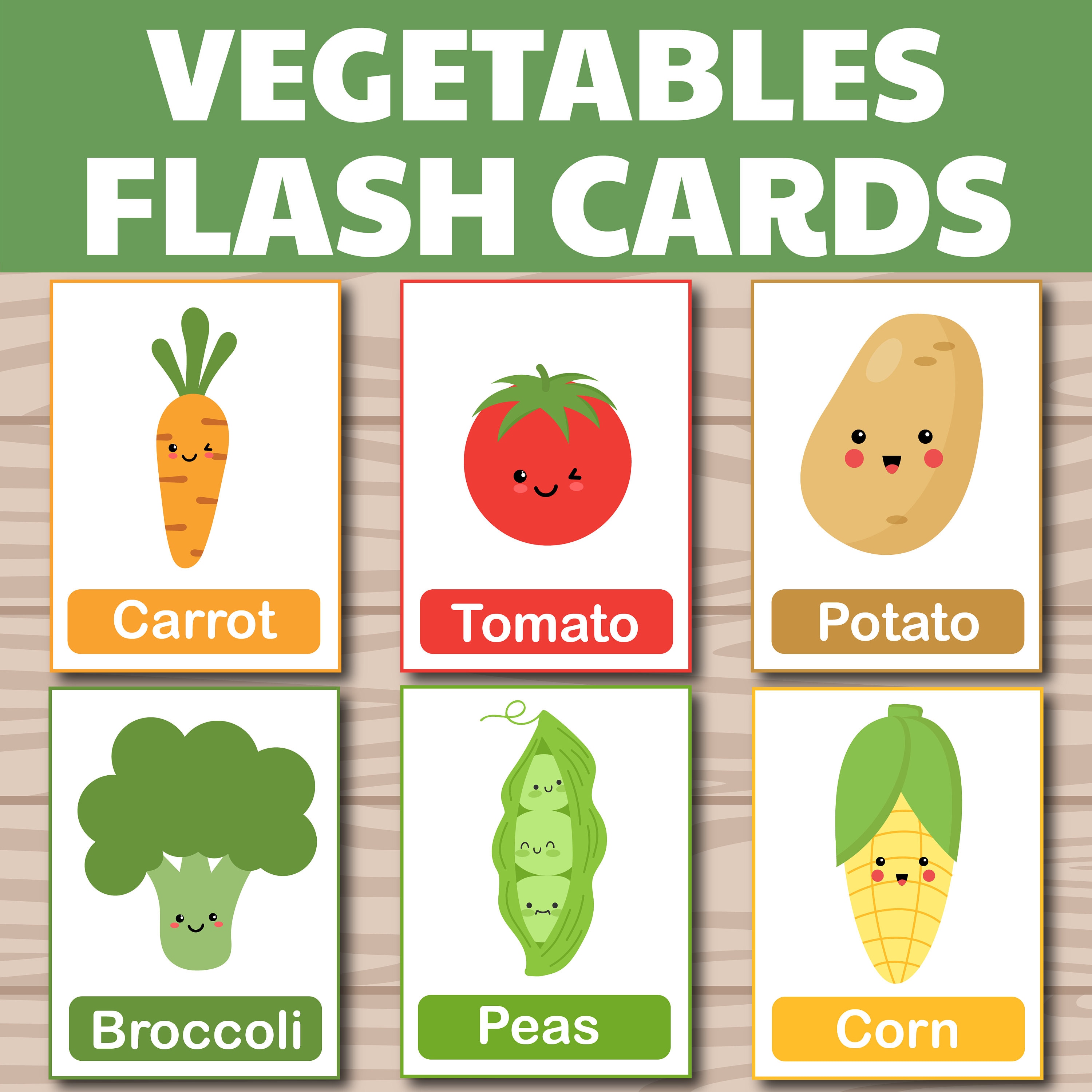 Vegetables flash cards montessori flashcards pre