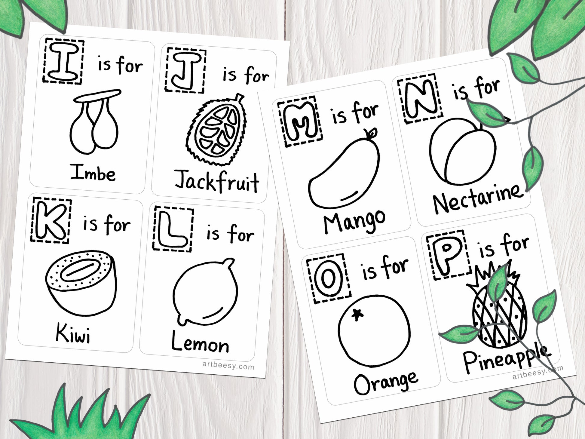 Abc fruits printable flashcards colorable edition â