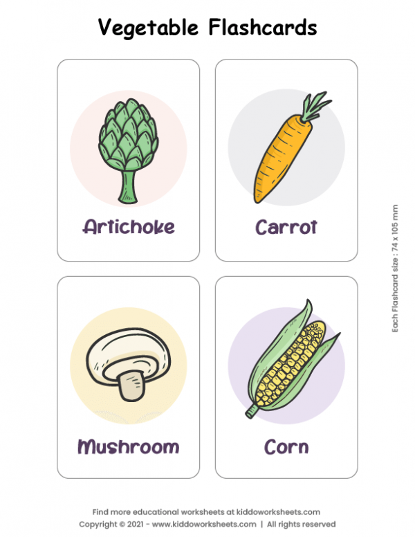 Free printable vegetables flashcards worksheet