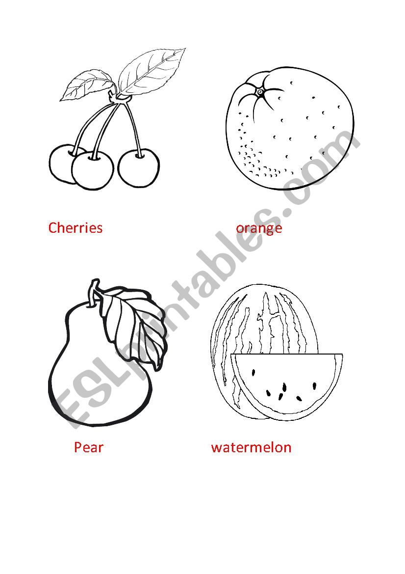 Fruits coloring flashcards