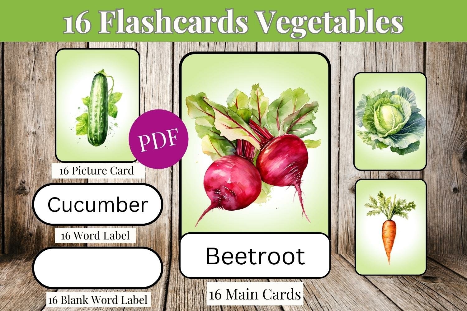 Adorable cute vegetables flashcards kids