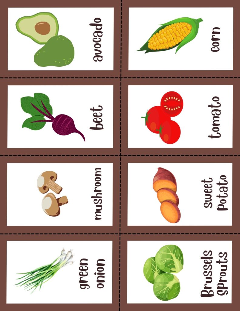 Free printable vegetable flashcards for a garden themed unit