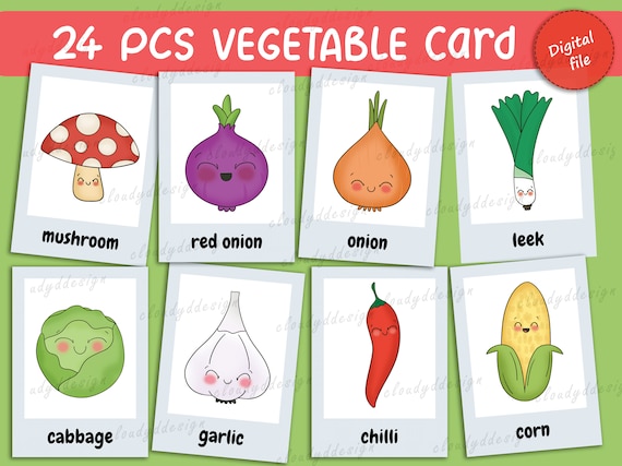 Printable vegetable flash cards for kids educational toy for toddlers preschool kindergarten part nomenclature cards veggie card