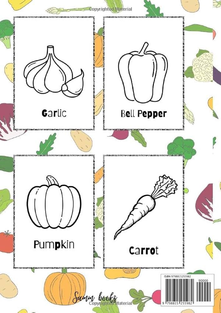 Vegetables coloring book for kids with respective names veggies for coloring with names book for kids and toddlers easy veggies to color names big and easy drawings for small