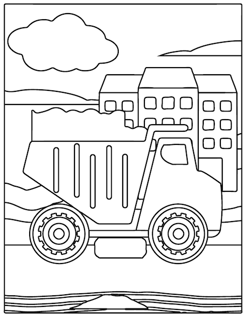 Premium vector construction vehicles coloring page for kids