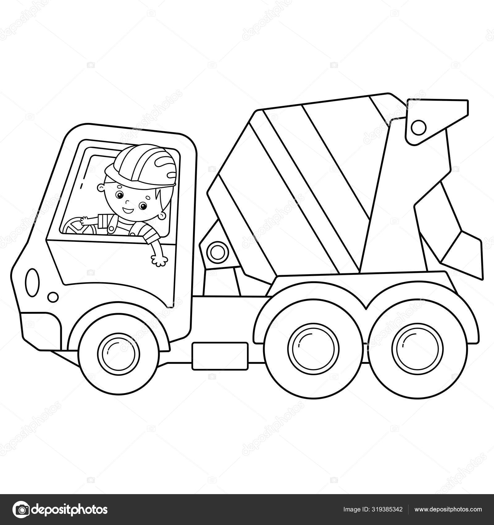 Desenho da pãgina de colorir de misturador de concreto cartoon veãculos de construãão livro para colorir para crianãas imagem vetorial de oleon