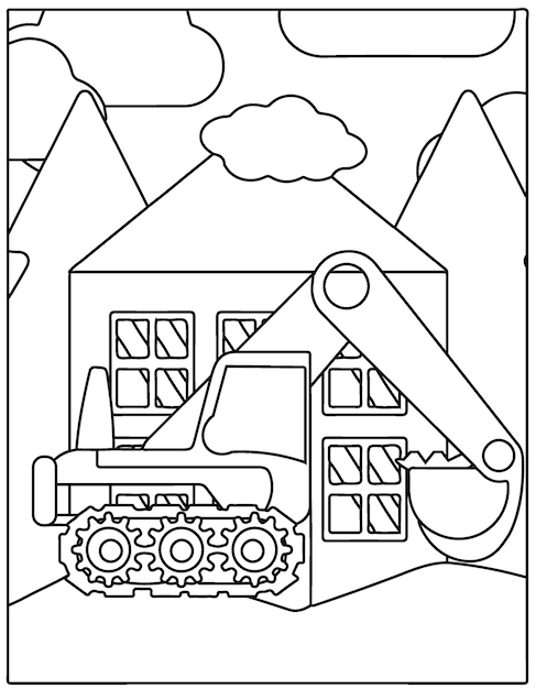 Premium vector construction vehicles coloring page for kids