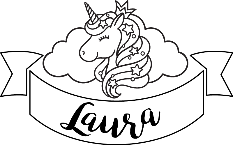Glad unicorn med navn brugerdefineret klistermãrke