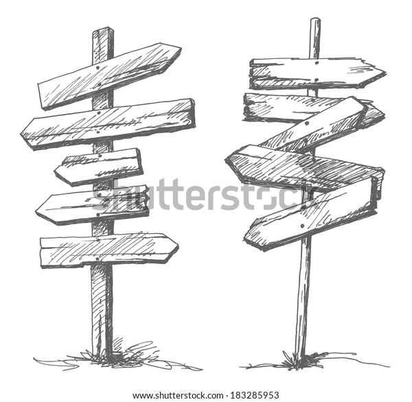 Hand drawn wooden road signs stock vector royalty free