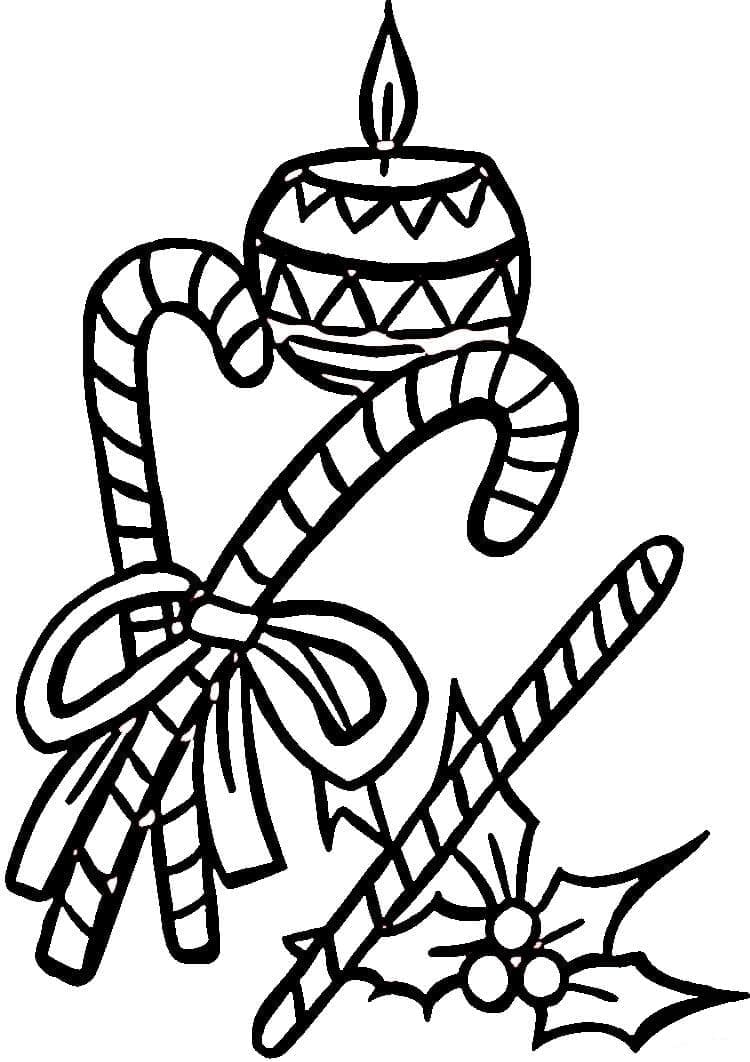 Christmas candle and candy cane coloring page