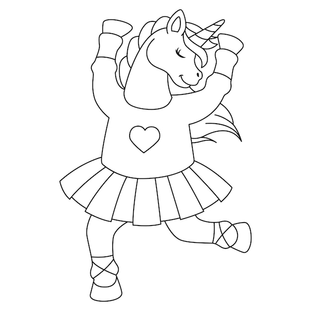 Premium vector unicorn ballerina dancing coloring page for kids