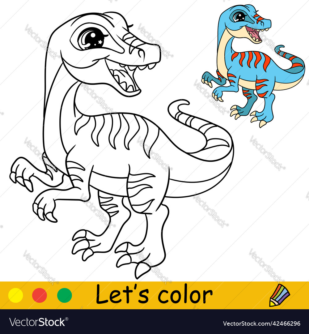 Cartoon standing velociraptor coloring book page vector image
