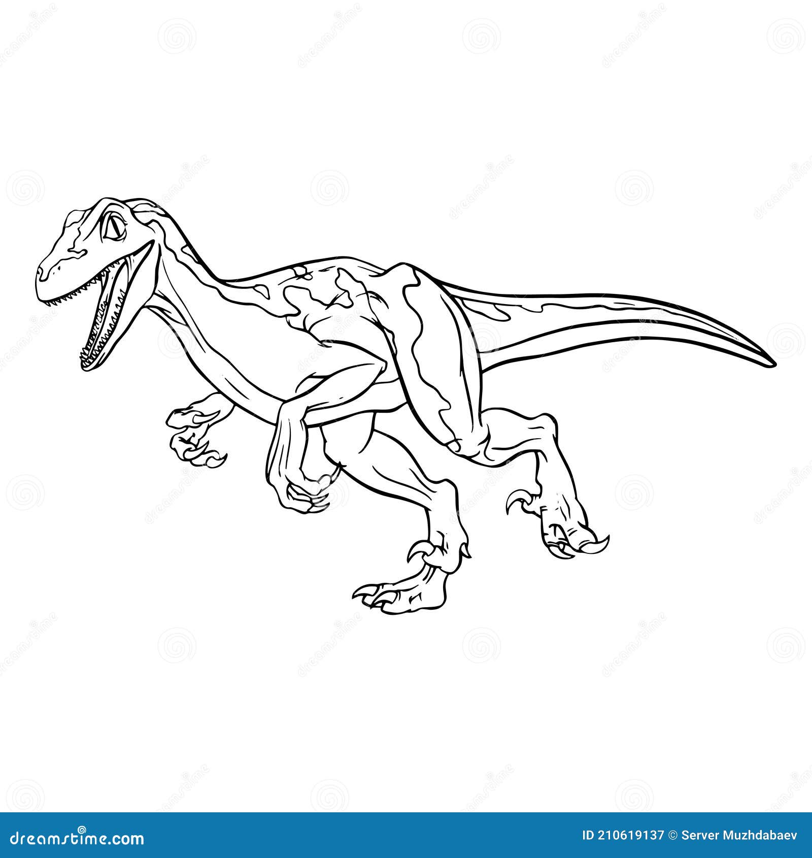Velociraptor dinosaur cartoon linear sketch for coloring book isolated on white background vector clipart stock vector