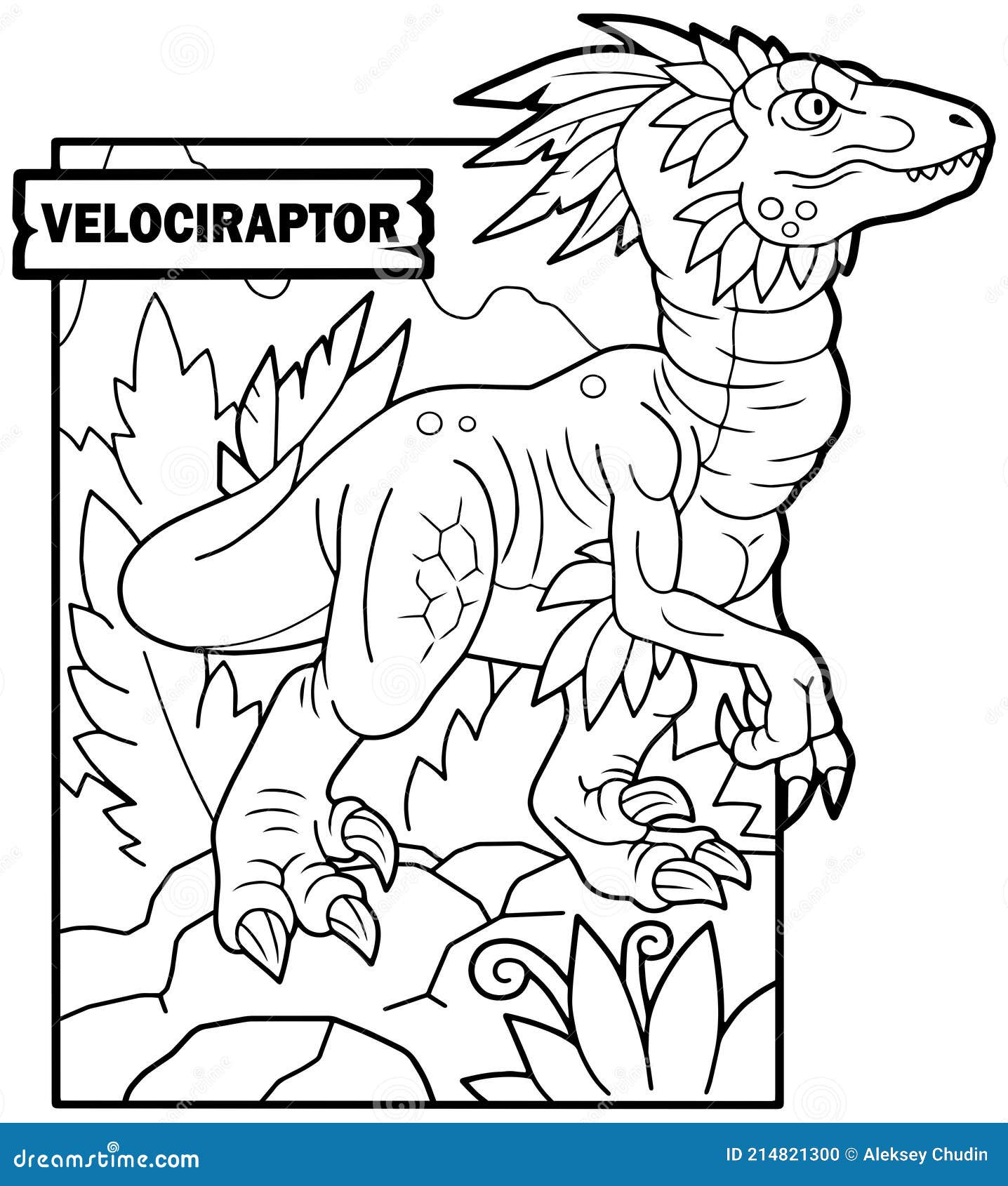 Dinosaur velociraptor coloring page outline illustration stock vector