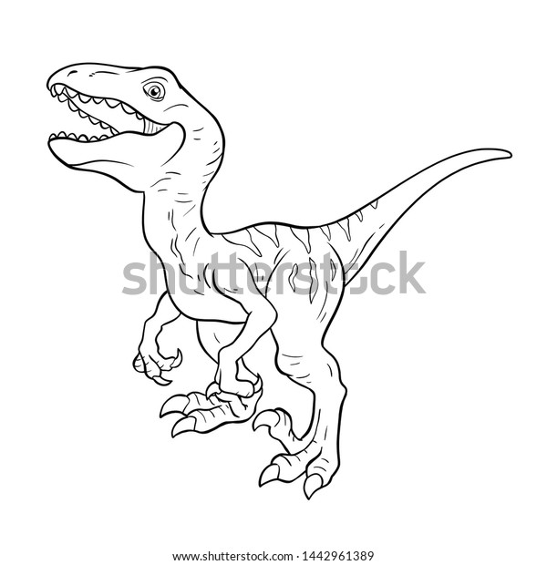 Cute velociraptor coloring page black white stock illustration