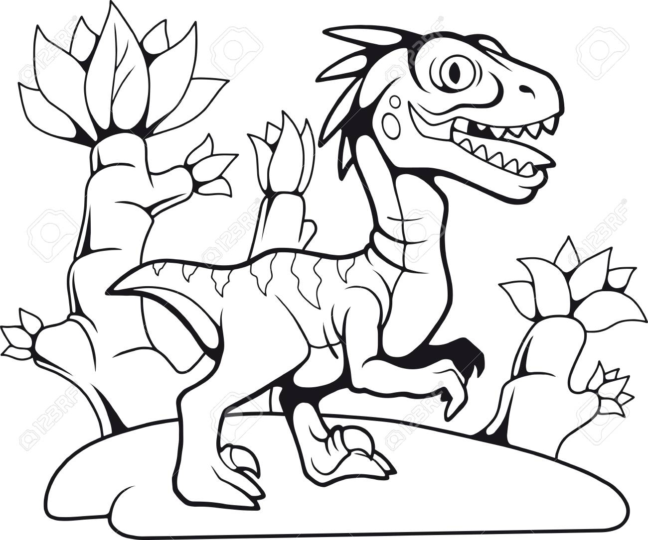 Cartoon funny prehistoric velociraptor contour drawing coloring book royalty free svg cliparts vectors and stock illustration image