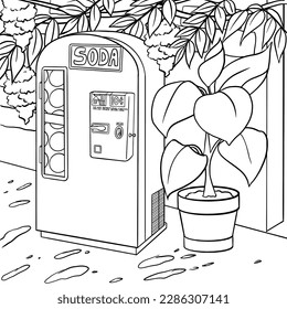 Vending machine line art coloring page stock illustration