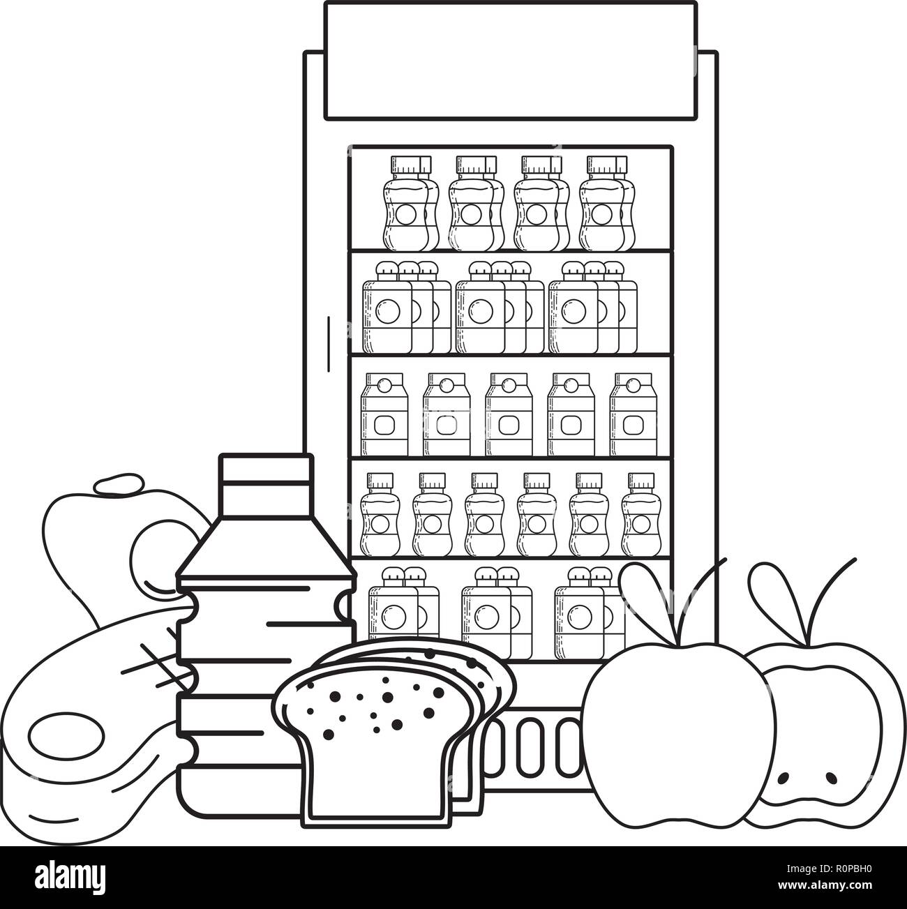 Vending machine food black and white stock vector image art