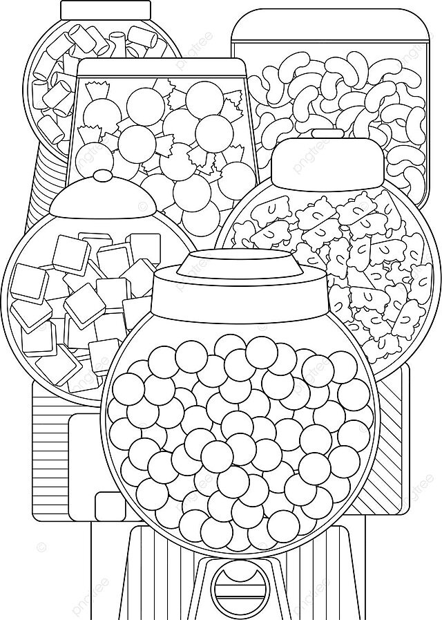 Candy jar coloring page with sweets dispenser in vending macne vector medicine sketch packet png and vector with transparent background for free download