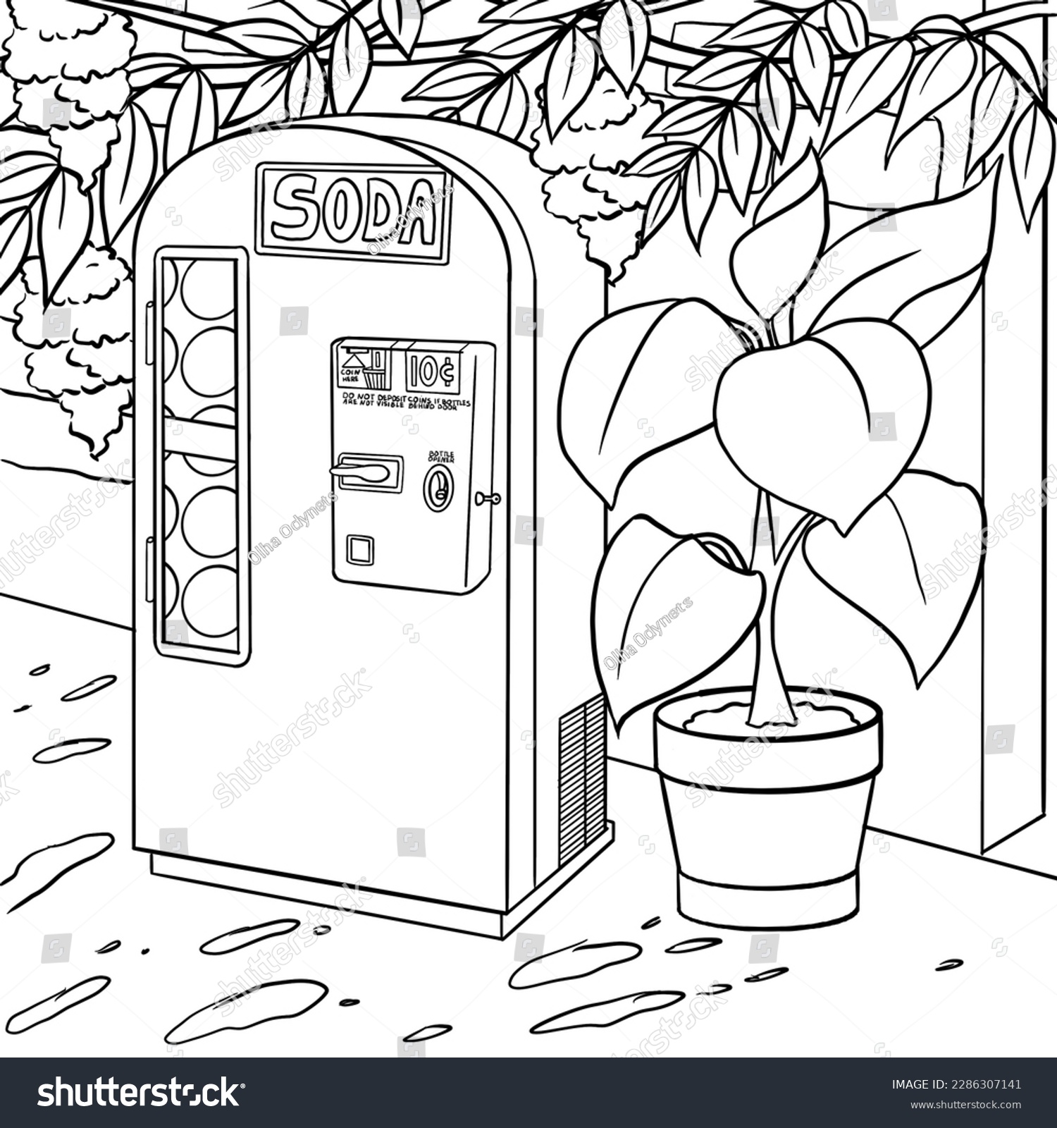 Vending machine line art coloring page stock illustration