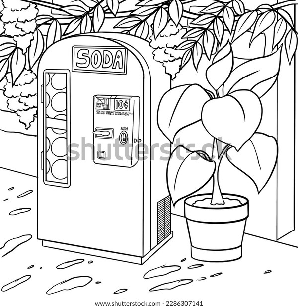 Vending machine line art coloring page stock illustration