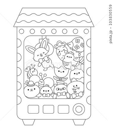 Vector black and white kawaii toy vending