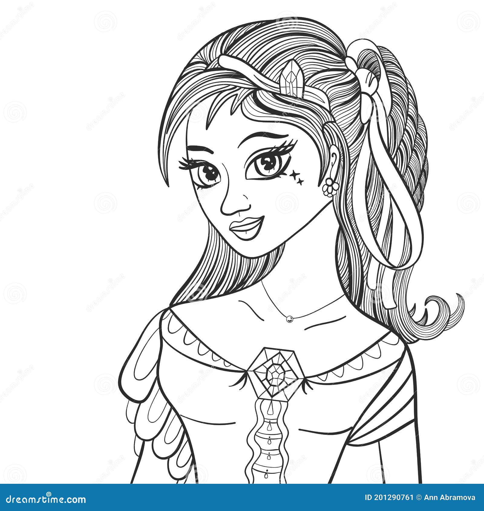 Beautiful girl fashionable illustration venus goddess coloring book page stock vector