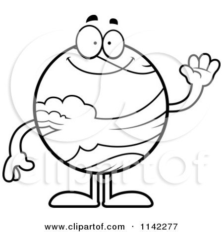 Cartoon clipart of a black and white smiling planet venus