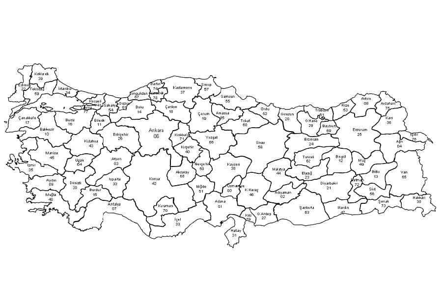 Map of turkey coloring page